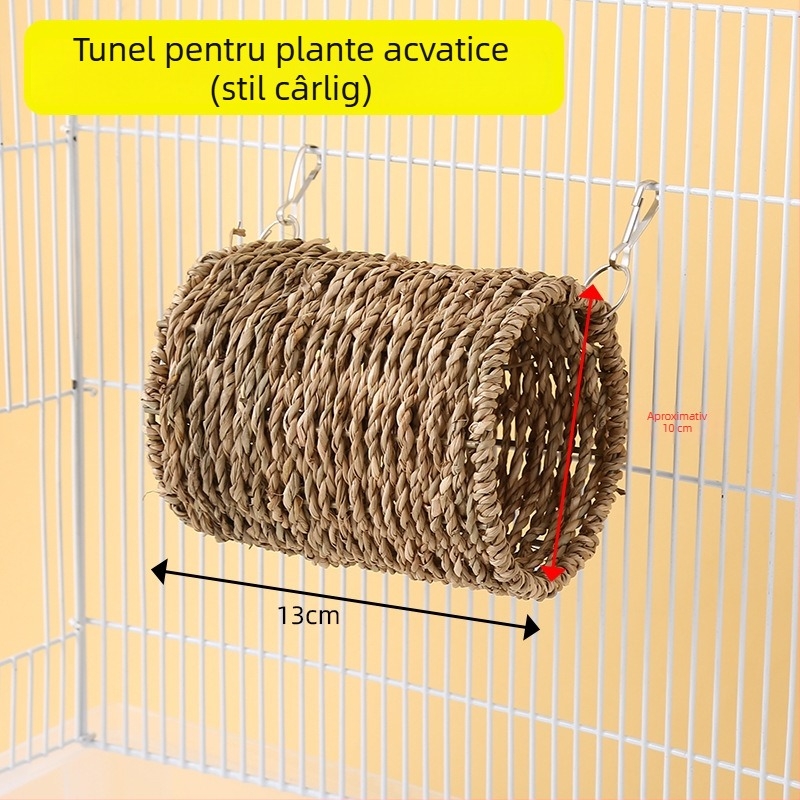 Accesorii pentru hamster: tunel din lemn de măr, cuib de ascunzătoare, leagăn, hamac, scară și gard pentru decorarea habitatului