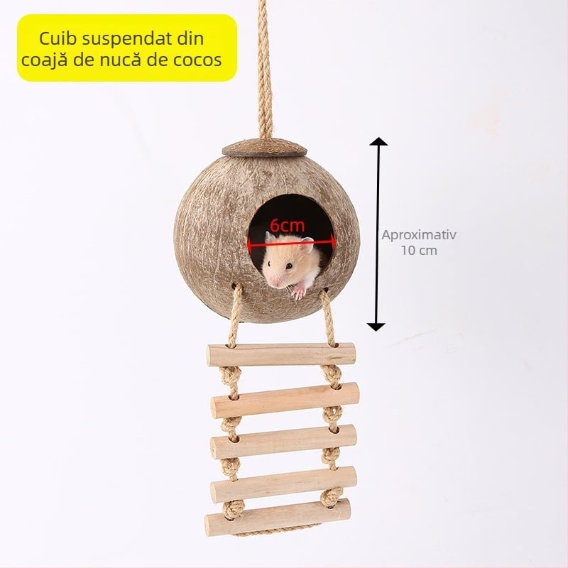 Accesorii pentru hamster: tunel din lemn de măr, cuib de ascunzătoare, leagăn, hamac, scară și gard pentru decorarea habitatului