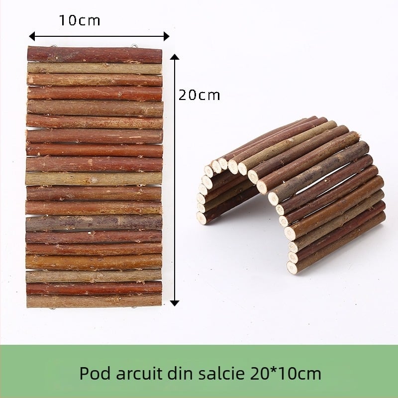 Accesorii pentru hamster: tunel din lemn de măr, cuib de ascunzătoare, leagăn, hamac, scară și gard pentru decorarea habitatului