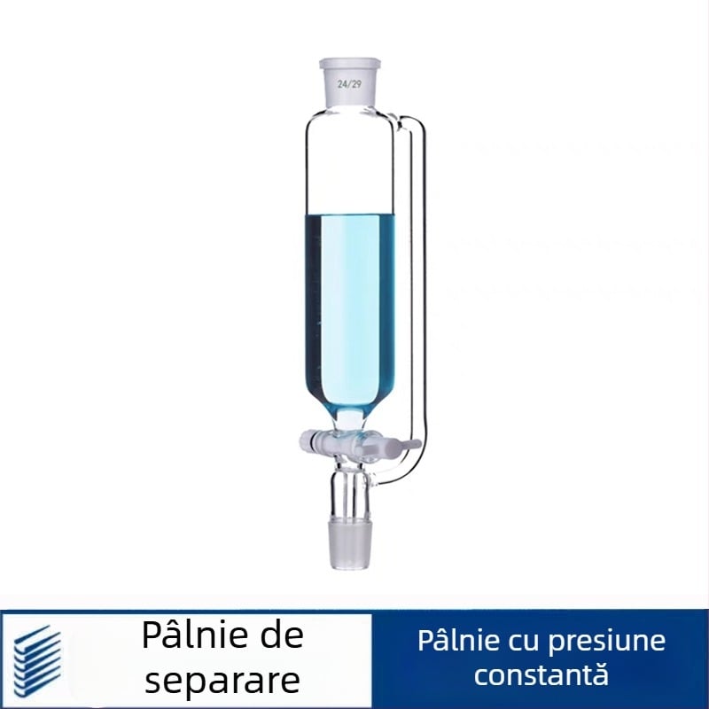 Pâlnie din sticlă cu presiune constantă și pâlnie din PTFE pentru picurare, cilindrică, 100 ml, 250 ml și 500 ml