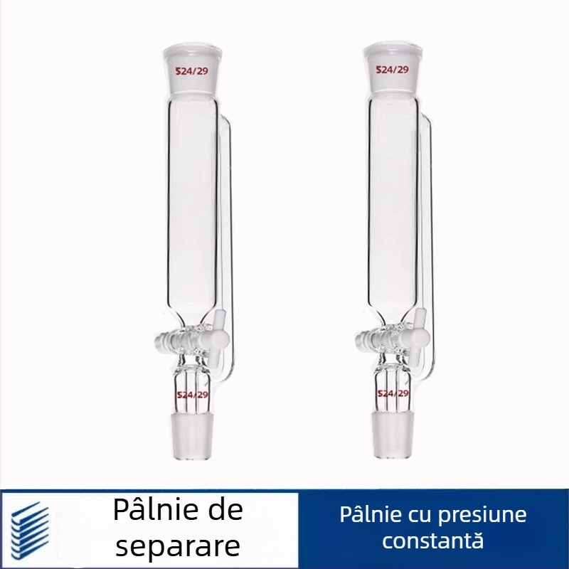 Pâlnie din sticlă cu presiune constantă și pâlnie din PTFE pentru picurare, cilindrică, 100 ml, 250 ml și 500 ml