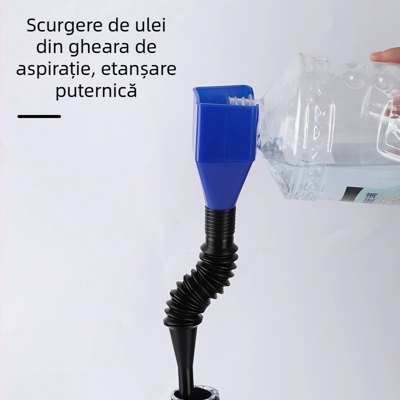Pâlnie portabilă pentru alimentarea cu combustibil, furtun telescopic și conector snap-on pentru mașini și motociclete