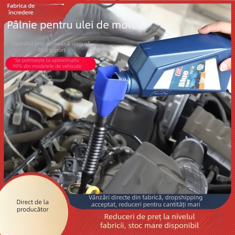Pâlnie portabilă pentru alimentarea cu combustibil, furtun telescopic și conector snap-on pentru mașini și motociclete