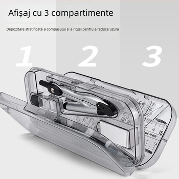 Set de 8 piese cu compas, riglă pentru desen, include riglă dreaptă, triunghi și radieră