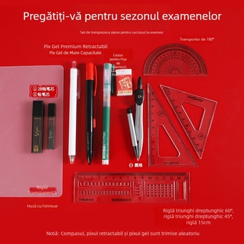 Set de examene pentru elevi: 2B creioane, 13 piese cu compas și riglă pentru învățare