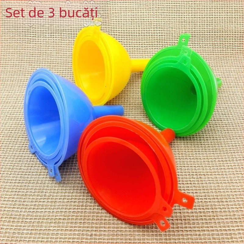 Set de 3 pâlnii colorate din plastic, multifuncționale, pentru vin și ulei