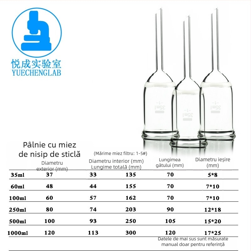 Furnă de filtrare experimentală din sticlă cu nucleu de nisip, Yuecheng, model G4, 35/60/100/130/250/500/1000 ml