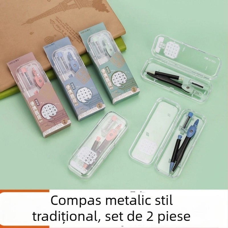 Compas metalic pentru elevi, cu creion automat, instrument minimalist profesionist pentru desen matematic