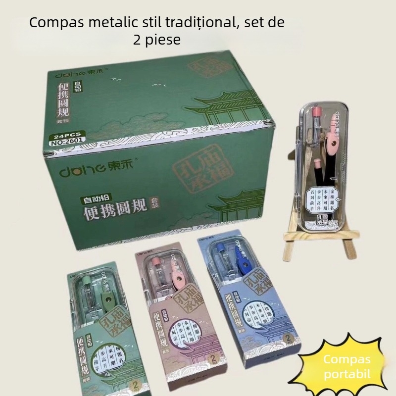 Compas metalic pentru elevi, cu creion automat, instrument minimalist profesionist pentru desen matematic