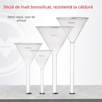 Pâlnie din sticlă borosilicată 1504, cu gât lung și gât scurt, formă triunghiulară de laborator, conică, cu design îngroșat