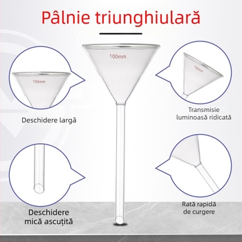 Pâlnie din sticlă borosilicată 1504, cu gât lung și gât scurt, formă triunghiulară de laborator, conică, cu design îngroșat
