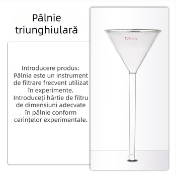 Pâlnie din sticlă borosilicată 1504, cu gât lung și gât scurt, formă triunghiulară de laborator, conică, cu design îngroșat