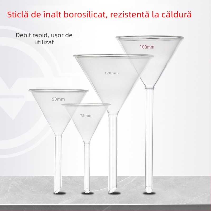 Pâlnie din sticlă borosilicată 1504, cu gât lung și gât scurt, formă triunghiulară de laborator, conică, cu design îngroșat