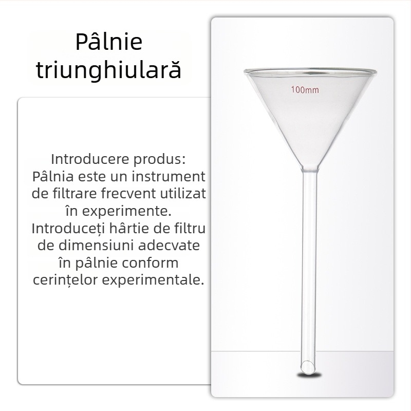 Pâlnie din sticlă borosilicată 1504, cu gât lung și gât scurt, formă triunghiulară de laborator, conică, cu design îngroșat