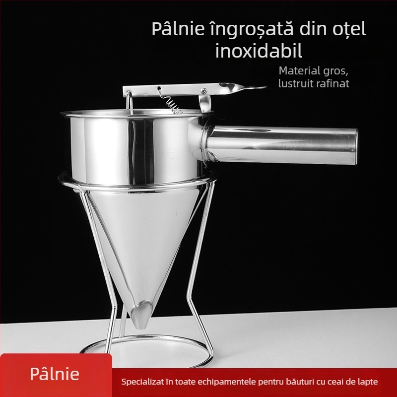 Unelte din oțel inoxidabil pentru takoyaki, cu pâlnie conică și suport pentru bile de pește, pentru turnarea sosului de ciocolată
