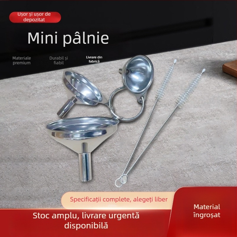 Set din trei pâlnii din oțel inoxidabil, mini, pentru ulei, oțet, alcool și sos – cu țevi prelungite
