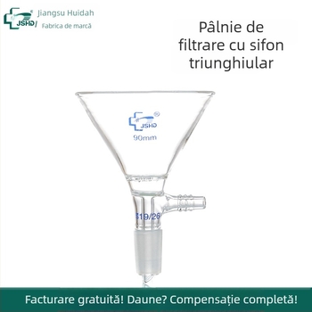 Pâlnie de filtrare din sticlă, triunghiulară, pentru filtrare prin vid, cu placă de filtrare cu găuri multiple și pâlnie de alimentare