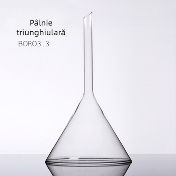 Pâlnie din sticlă conică, triunghiulară, gât scurt, 40 mm, rezistentă la căldură