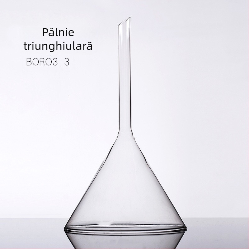 Pâlnie din sticlă conică, triunghiulară, gât scurt, 40 mm, rezistentă la căldură