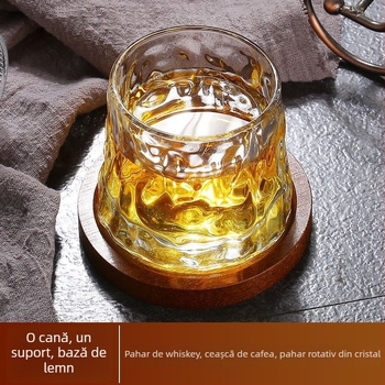Bază rotativă pentru pahar cu gyroscop, pahar de whisky cu textură ciocănită, gravat, cu pereți groși