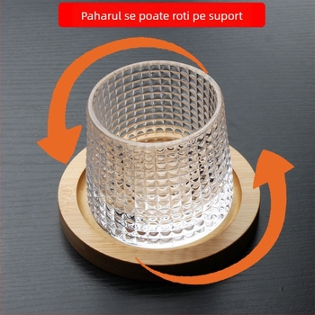 Bază rotativă pentru pahar cu gyroscop, pahar de whisky cu textură ciocănită, gravat, cu pereți groși