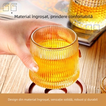 Bază rotativă pentru pahar cu gyroscop, pahar de whisky cu textură ciocănită, gravat, cu pereți groși