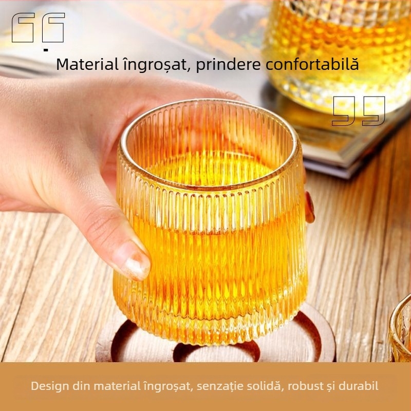 Bază rotativă pentru pahar cu gyroscop, pahar de whisky cu textură ciocănită, gravat, cu pereți groși