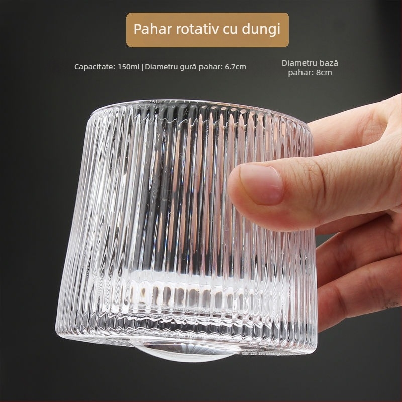 Bază rotativă pentru pahar cu gyroscop, pahar de whisky cu textură ciocănită, gravat, cu pereți groși