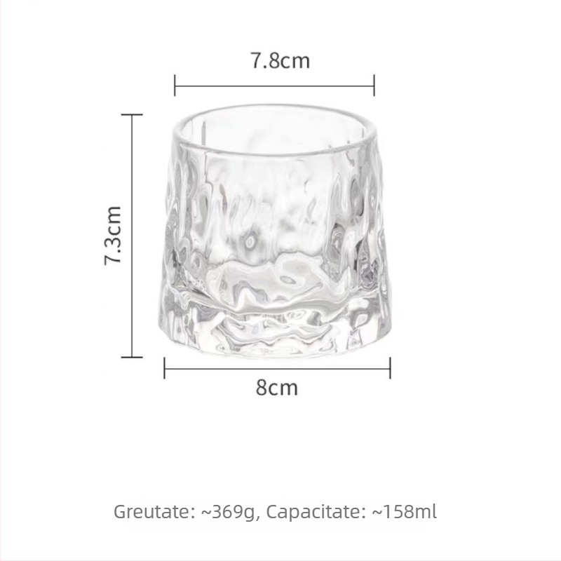 Bază rotativă pentru pahar cu gyroscop, pahar de whisky cu textură ciocănită, gravat, cu pereți groși