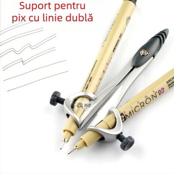 Suport dublu pentru stilou pe tijă metalică, pentru examenul de înregistrare ca arhitect, cu spațiere reglabilă pentru desen tehnic și compas