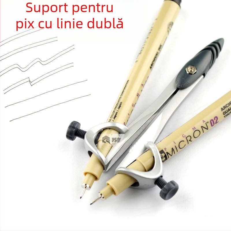 Suport dublu pentru stilou pe tijă metalică, pentru examenul de înregistrare ca arhitect, cu spațiere reglabilă pentru desen tehnic și compas
