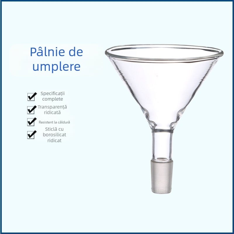 Palnie din sticlă triunghiulară pentru alimentare, gură șlefuită, diametre 50/60/75/90/100/120 mm, filtru de aspirație