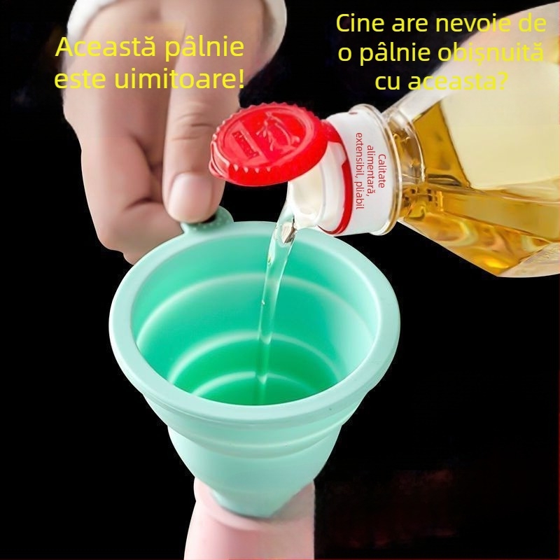 Pâlnie pliabilă din silicon pentru uz casnic, cu diametru mic pentru turnarea uleiului.