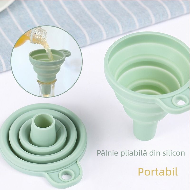 Pâlnie pliabilă din silicon pentru uz casnic, cu diametru mic pentru turnarea uleiului.