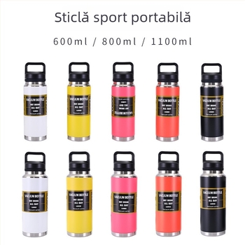 Termos din oțel inoxidabil 304 cu izolație în vid, cu mâner, capacitate mare pentru exterior
