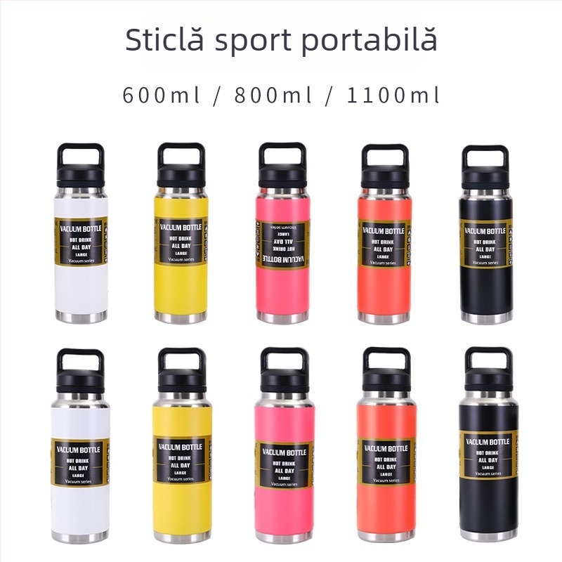 Termos din oțel inoxidabil 304 cu izolație în vid, cu mâner, capacitate mare pentru exterior