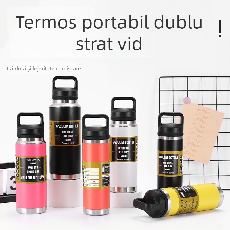 Termos din oțel inoxidabil 304 cu izolație în vid, cu mâner, capacitate mare pentru exterior