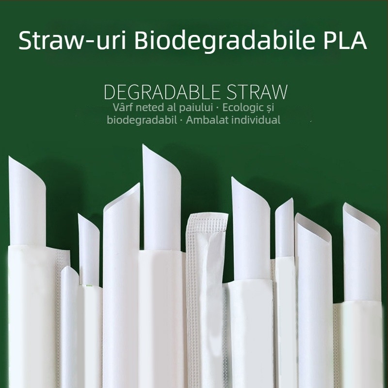 Paie PLA biodegradabile ecologice, de unică utilizare, ambalate individual pentru cafea și ceai cu lapte, rezistente la temperaturi înalte, paie groase