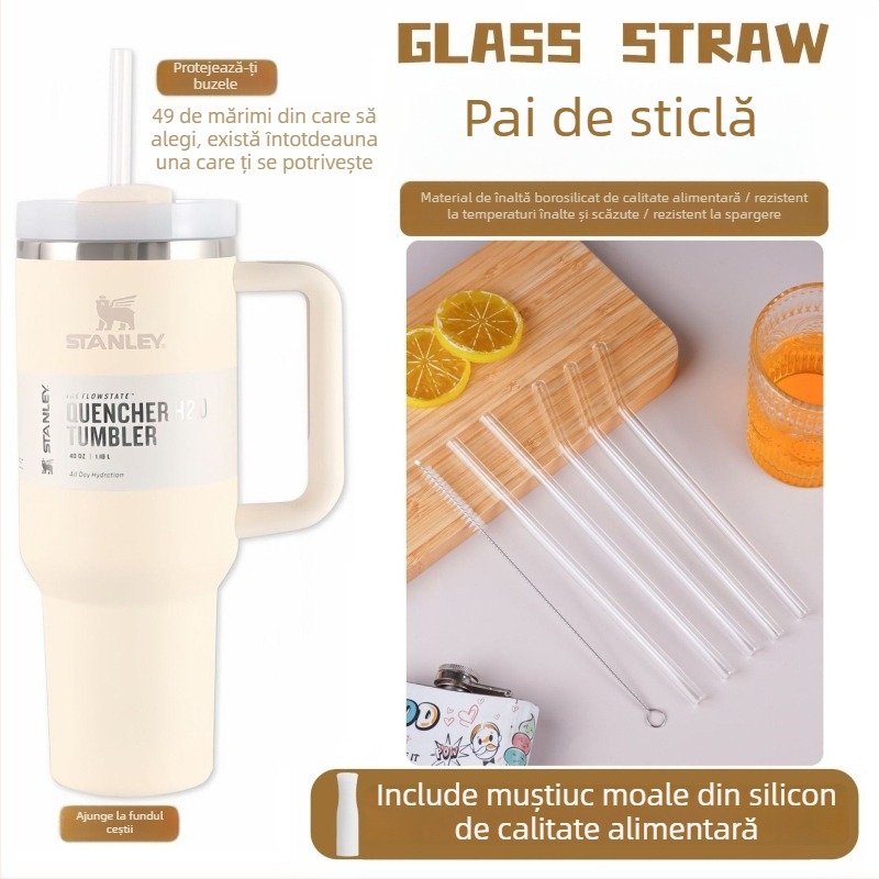 Paie din sticlă borosilicată - de calitate alimentară, rezistente la temperaturi înalte și joase, transparente, incolore, fără miros, lungi, drepte, care nu se înfundă