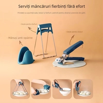 Set de trei clipsuri de bucătărie pentru boluri și farfurii, protecție împotriva arsurilor, antiderapant, oțel inoxidabil