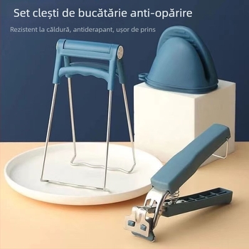 Set de trei clipsuri de bucătărie pentru boluri și farfurii, protecție împotriva arsurilor, antiderapant, oțel inoxidabil