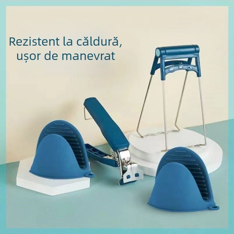 Set de trei clipsuri de bucătărie pentru boluri și farfurii, protecție împotriva arsurilor, antiderapant, oțel inoxidabil