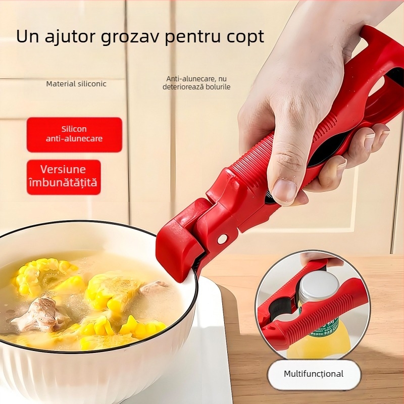 Clip silicon trei în unu pentru bol și ridicator de farfurii, protecție anti-arzare, antiaderent bucătărie