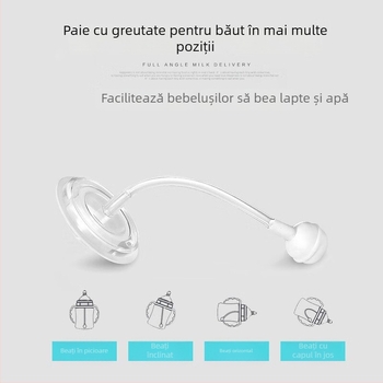 Accesorii pai pentru sticlă PPSU pentru biberon cu gât larg, generațiile a II-a și a III-a, pai cu bilă gravitațională