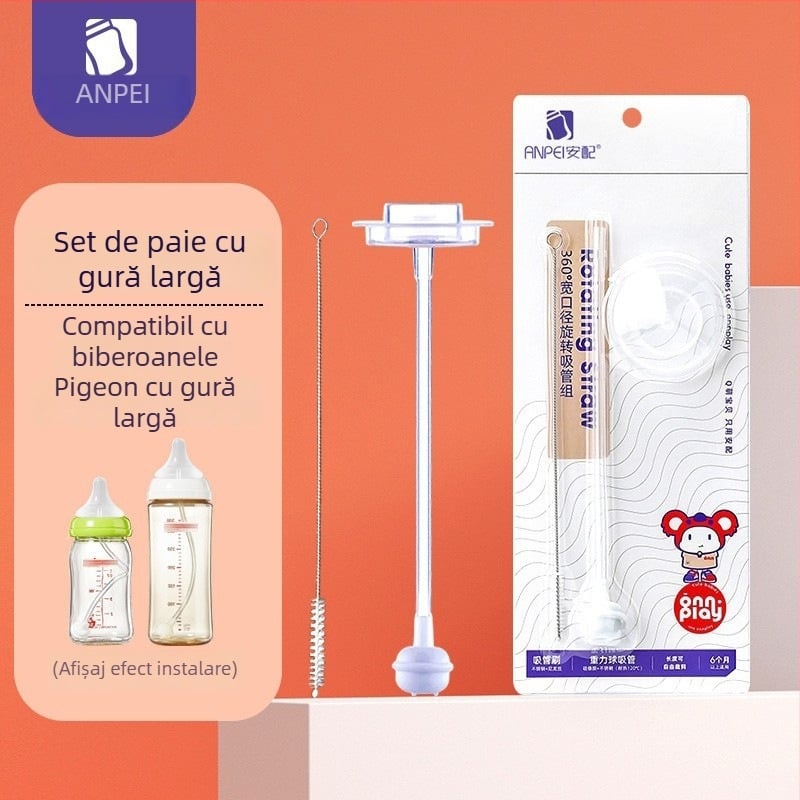 Accesorii pai pentru sticlă PPSU pentru biberon cu gât larg, generațiile a II-a și a III-a, pai cu bilă gravitațională