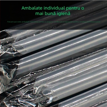 Paie din plastic transparent, gros, de unică folosință, 50 bucăți, pentru ceai cu perle și terci, ambalate individual