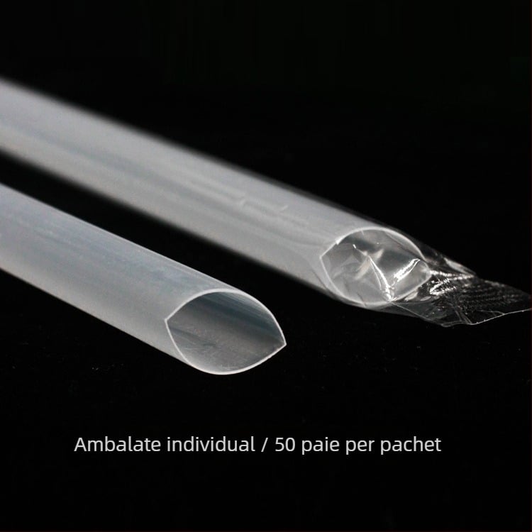 Paie din plastic transparent, gros, de unică folosință, 50 bucăți, pentru ceai cu perle și terci, ambalate individual