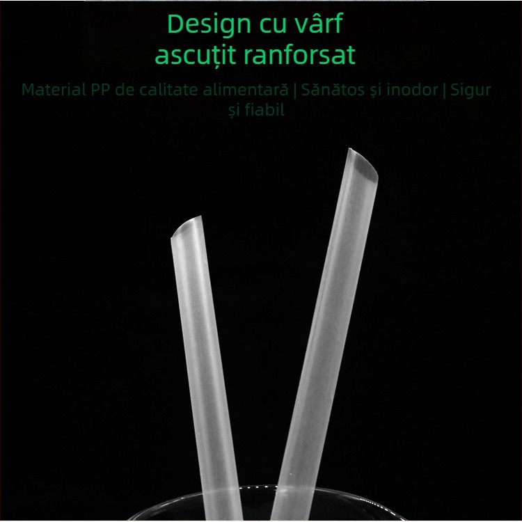 Paie din plastic transparent, gros, de unică folosință, 50 bucăți, pentru ceai cu perle și terci, ambalate individual