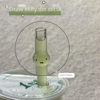 Paie din sticlă cu iepuraș drăguț, transparentă, diametru mare, sticlă borosilicat, rezistentă la căldură, pentru ceai cu lapte și cafea, cu perle de tapioca