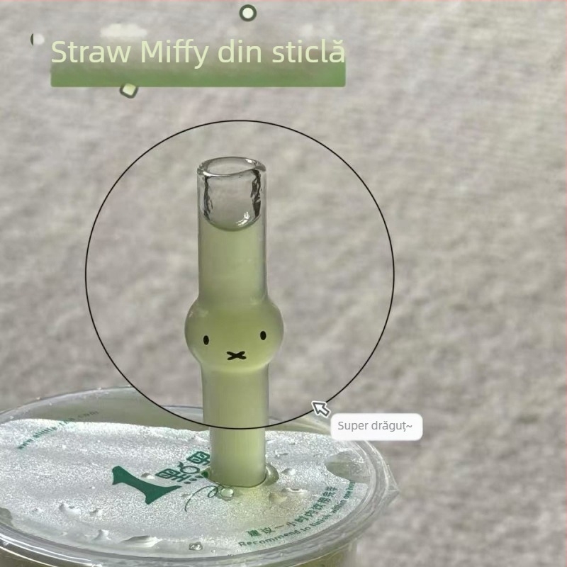 Paie din sticlă cu iepuraș drăguț, transparentă, diametru mare, sticlă borosilicat, rezistentă la căldură, pentru ceai cu lapte și cafea, cu perle de tapioca